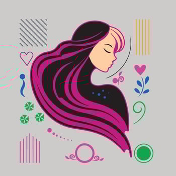 Elegant Portrait of a Woman with Flowing Hair Digital Art vector