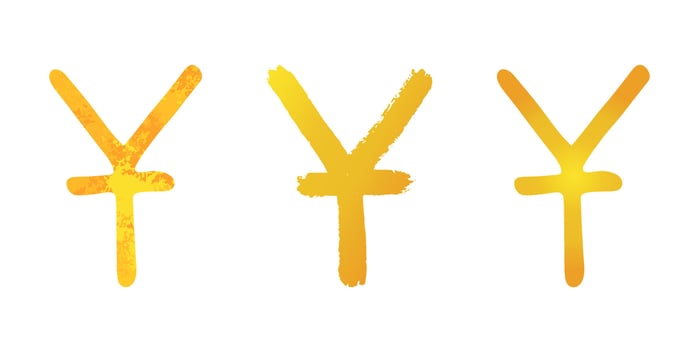 Hand drawn chinese yuan gold currency symbol set Brush stroke doodle Single element for design vector