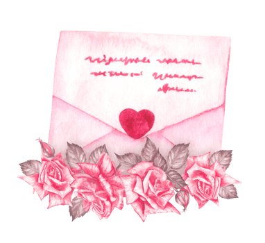 Hand-painted watercolor illustration of a love letter. Watercolor illustration in a naive style of a love message. For Valentine's Day and any themed holidays png