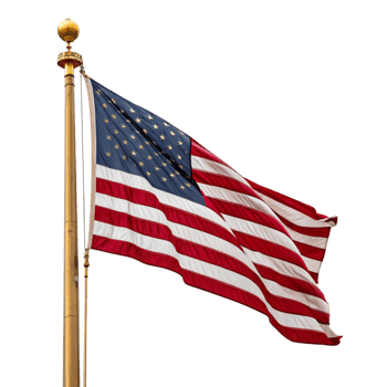 Usa Flag Waving on golden pole Transparent background png