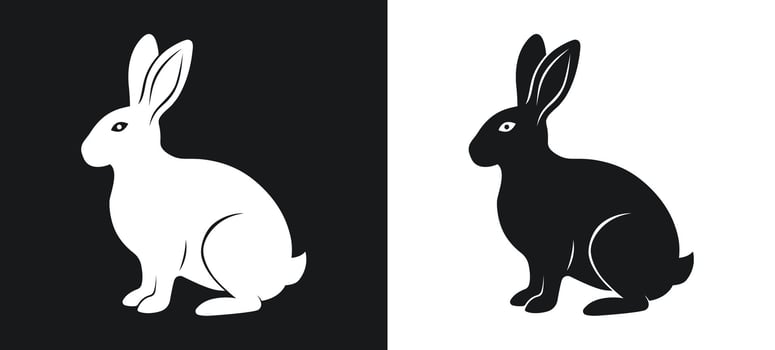 Black and white silhouette of a rabbit illustration. vector