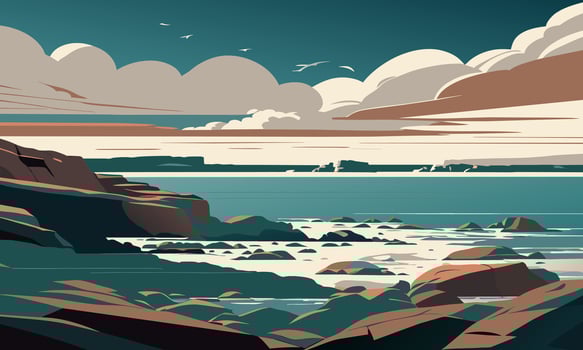 Landscape with empty rocky shore, illustration. vector