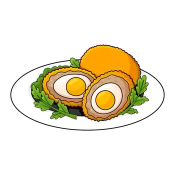 British Scotch eggs illustration in cartoon style vector
