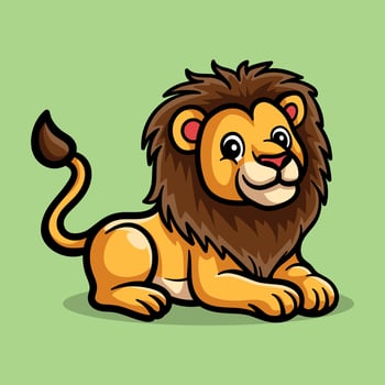 fun sitting lion cartoon character isolated colored drawing line art style sketch classic vintage design illustration vector
