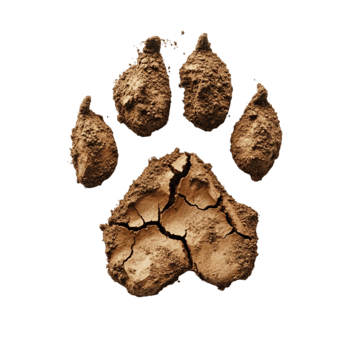 Dog Paw Print with Four Rocks and a Hole in the Ground png