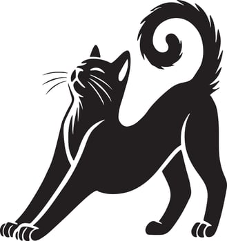 Cat stretching Design Silhouette Art Illustration On A White Background vector