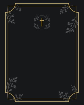 Funeral card. Empty card for funeral with black background and gold frame vector