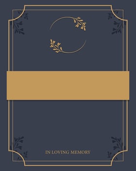 Funeral card. Empty card with empty gold frame for text vector