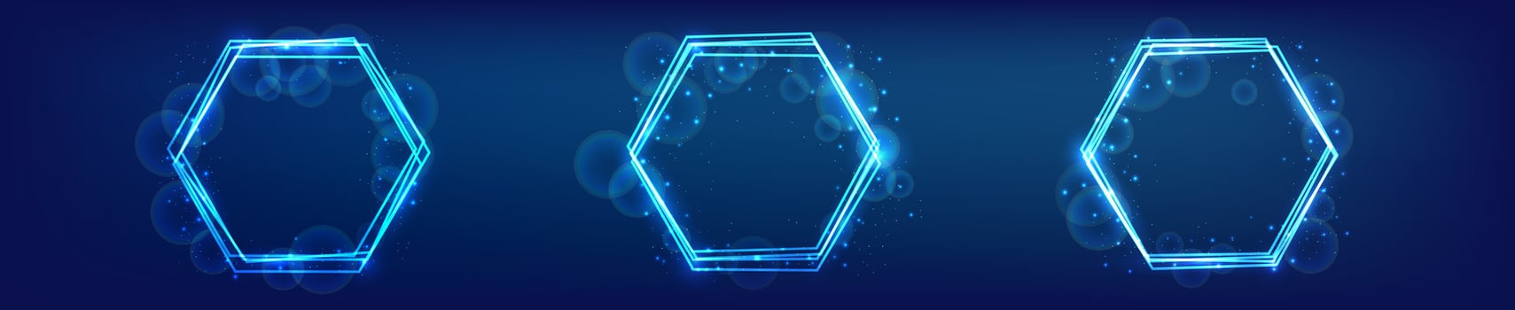 Neon hexagon frame with shining effects and sparkles vector