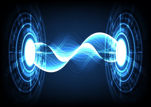 Abstract background with blue tech circles bolt vector