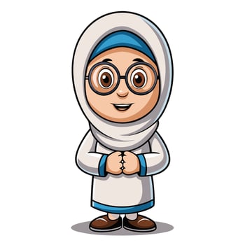 muslim cartoon character with glasses and hijab vector