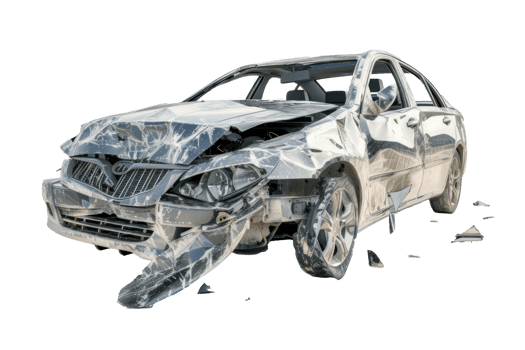 modern car damaged, on transparent background png