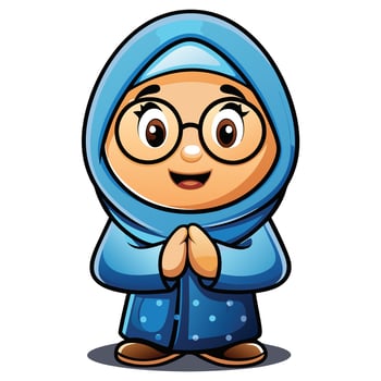 muslim girl in blue hijab and glasses illustration vector