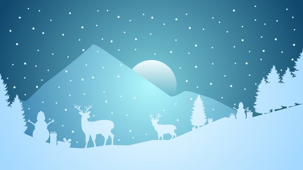 Landscape illustration of Christmas with reindeer and winter hill vector