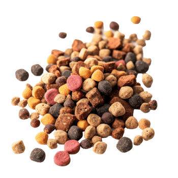 some granules of pet food grains isolated on transparent background png