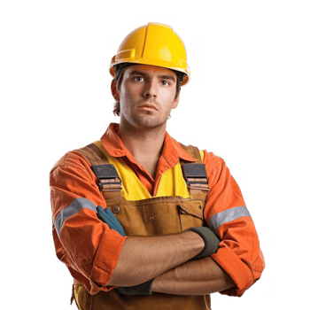 Construction worker looking to camera. isolated on transparent background png