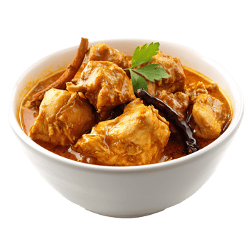 Mouthwatering Indian Chicken Curry Dish Served in a Bowl on a Table Setting png