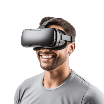 Young man using virtual reality headset isolated on transparent background png