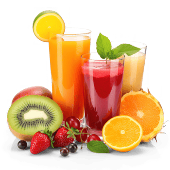 Fresh juices and fruits isolated on transparent background png