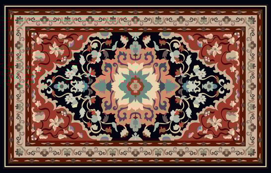 Persian rug, vintage red rug, abstract floral pattern, floral corner roll vector