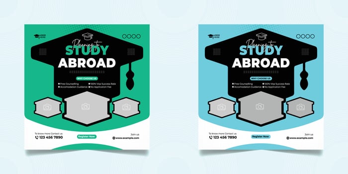 Study Abroad Social Media Post template two design set vector