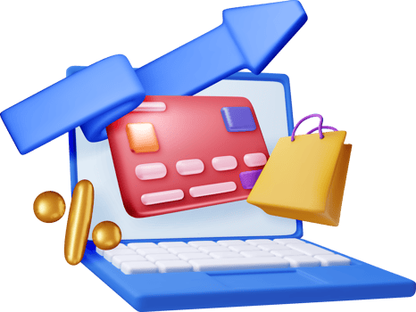 3D bank card with arrow and shopping bag png
