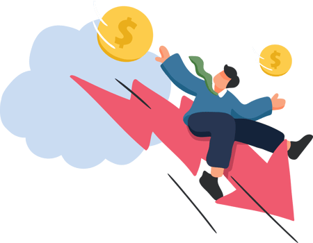 Business and Finance Decline Illustration. A Character Falling Alongside a Downward Arrow. png