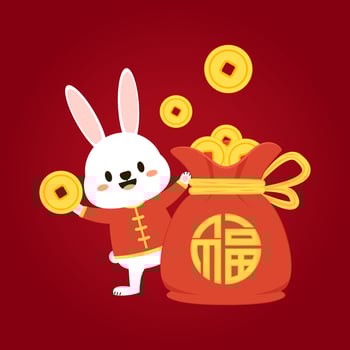 Chinese New Year Money pocket . Rabbit in Rad bag. Chinese money bag . Good luck. Year of rabbit. vector