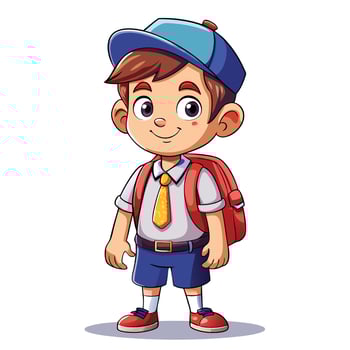 cartoon boy with backpack and tie standing vector