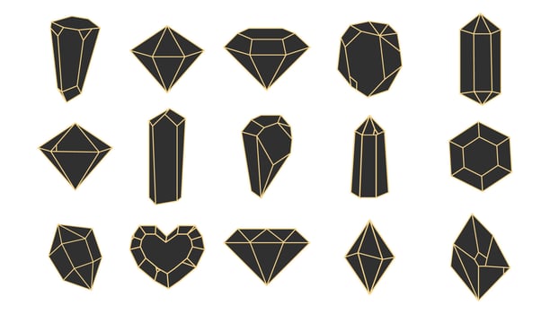 Crystal gemstone polygon stone, contour gem, polyhedron minimal. Elegant outline geometric quartz, jewel. Mineral linear icon. vector