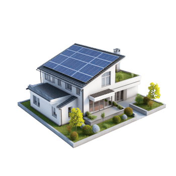 3d model of a smart home with solar panels on the roof, isolated background png