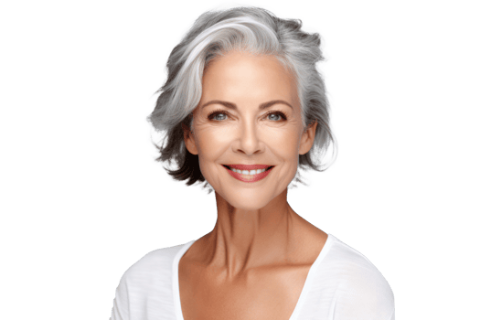 Beautiful gorgeous 50s mid aged mature woman looking at camera isolated on white. Mature old lady close up portrait. Healthy face skin care beauty, middle age skincare cosmetics, cosmetology concept png