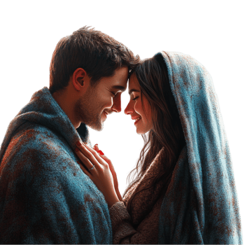 Man and Woman Wrapped in Blankets on Transparent Background png