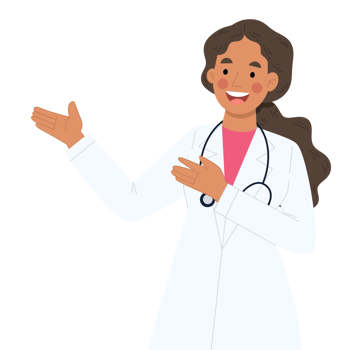 Illustration of a female doctor giving a presentation gesture png
