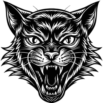a black and white illustration of a cat head vector