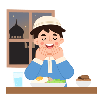 Illustration of a boy praying before eating png