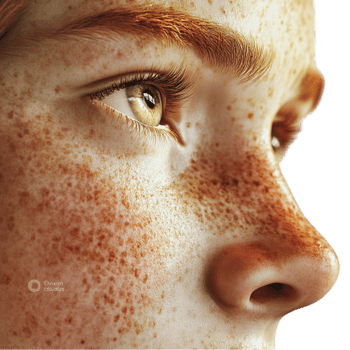 Close-up of a Young Girl with Freckles on Transparent Background png