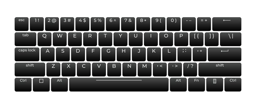 Computer keyboard button layout template with letters for graphic use. Modern computer keyboard illustration vector