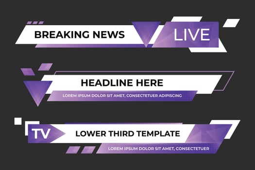 Lower third banner. Broadcast news lower third banner template design. Lower third bar template for breaking news. headline title vector