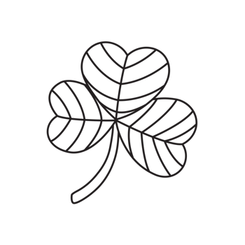 This is a minimalist black outline of a shamrock or three-leaf clover, symbolizing Irish heritage, and good luck. The illustration has a transparent background. png