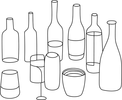 Minimalist Outline Bottles and Glasses Collection - Modern Line Art Design for Beverage Themes png