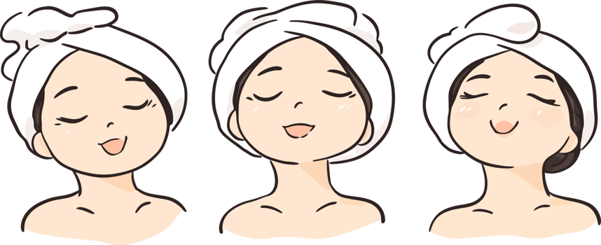 Illustration of Relaxing Spa Facial Treatment with Three Happy Women Wrapped in White Towels png