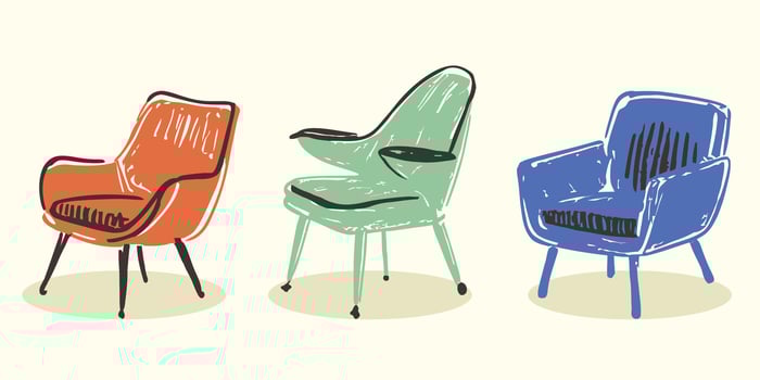 set of chairs illustration in colorful hand drawn style vector