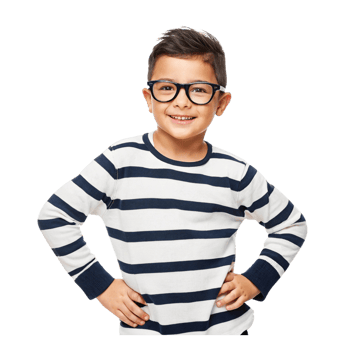 Happy Kid Wearing Glasses and a Striped Shirt in a Cheerful Pose png