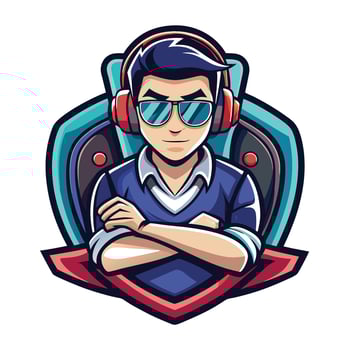 a man wearing headphones and sunglasses vector