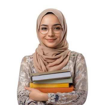 young muslim woman holding books on transparent background png