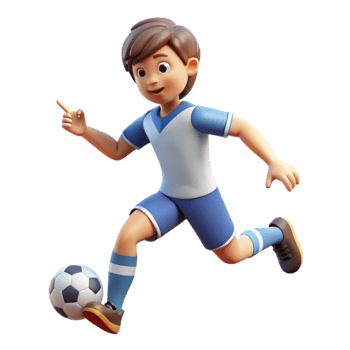 A cartoon boy kicking a soccer ball png