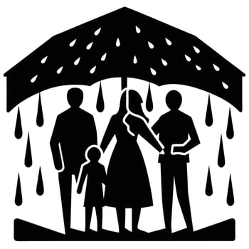 Family Sheltering from Rain Silhouette vector