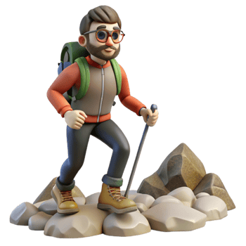 A man with a backpack and hiking poles png