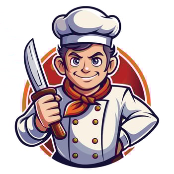 chef holding knife illustration vector
